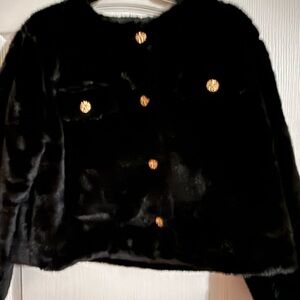 Black Faux Fur 100% Polyester Jacket with Gold Buttons One Size